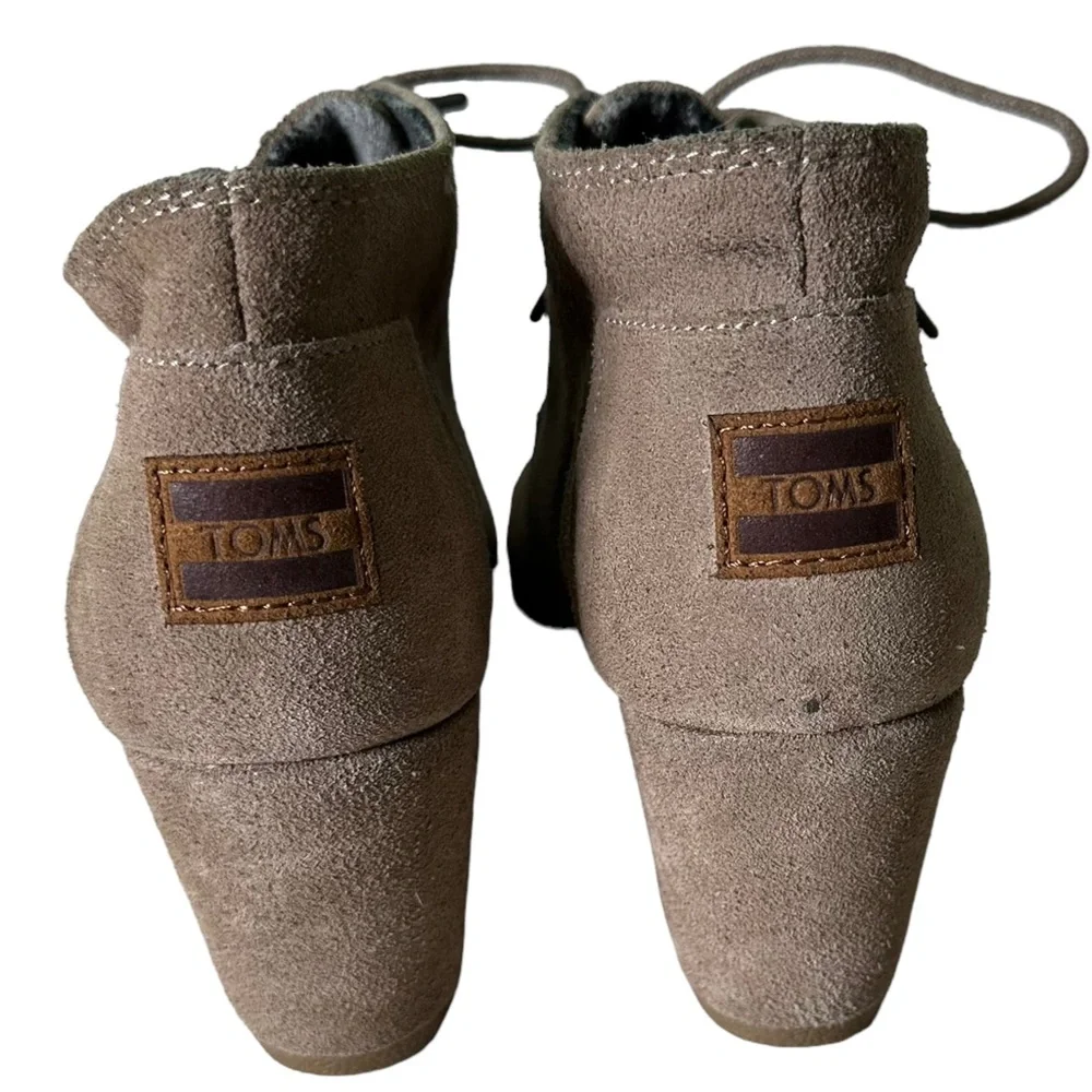 TOMS Ankle Booties Suede Leather Lace Up Wedges Women's‎ Shoes Size 8